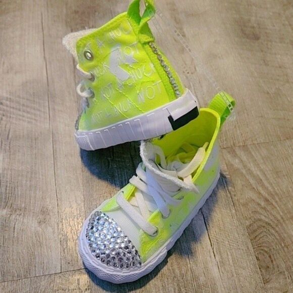 Custom Bling Converse Shoes Toddler Size Neon High Top Sneakers